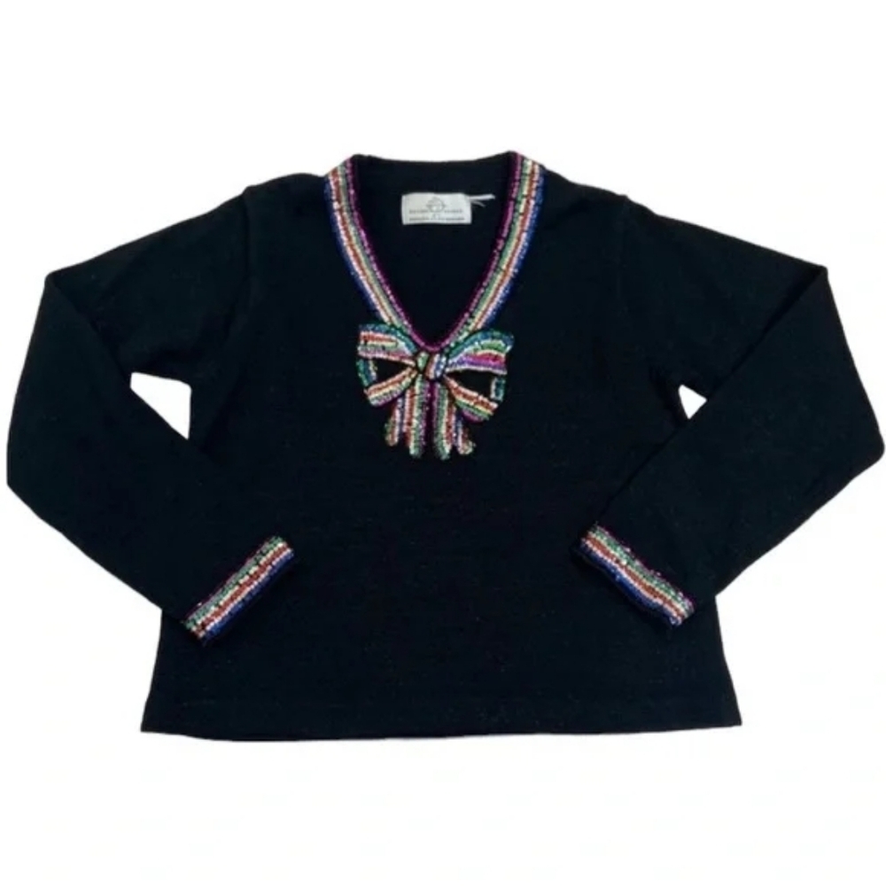 Vintage 90s DESIGN OPTIONS BY PHILIP & JANE GORDON Sequin Bow Sweater